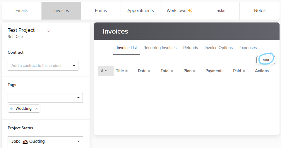 Create invoice in Dubsado