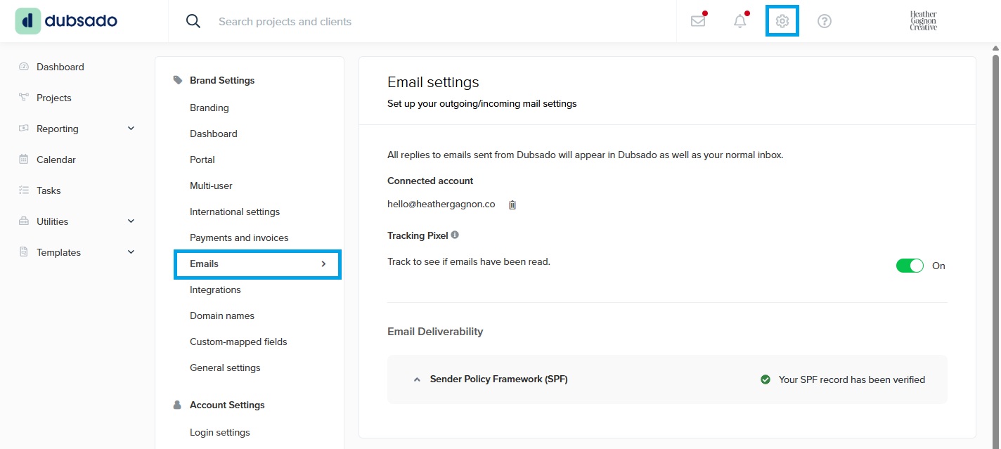 White label email settings in Dubsado that prevent your emails from being marked as spam