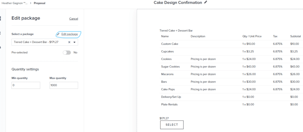How to edit a package for a custom quote in Dubsado proposal