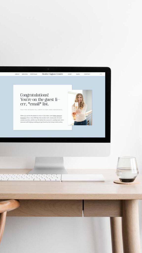 Simple website thank you page on a laptop monitor