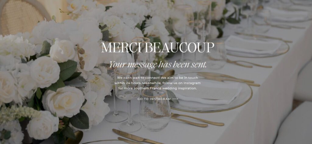 Wedding planner website thank you page example