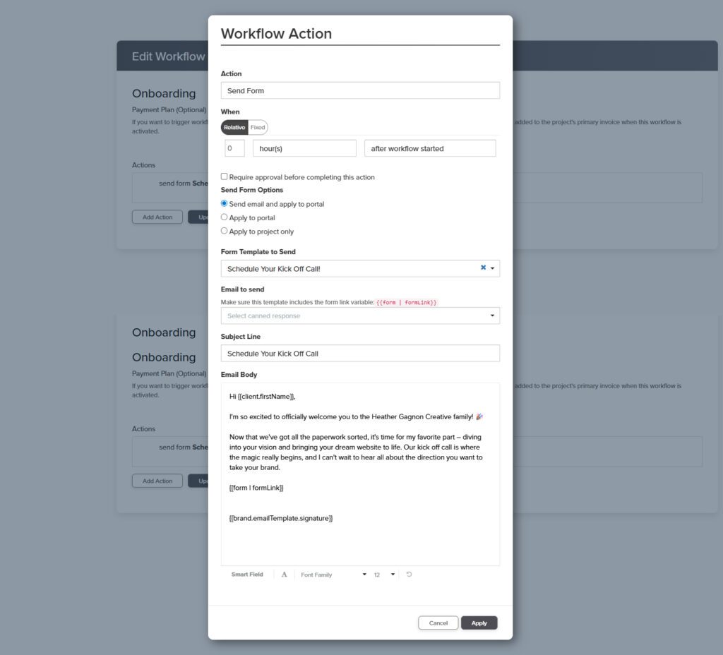 Sending a form via workflow in Dubsado